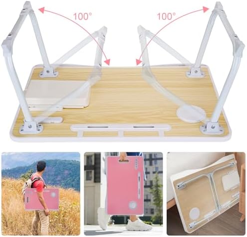 Laptop Bed Table, Laptop Desk for Bed, Foldable Laptop Bed Desk with USB Charge Port, Handle, Desktop Card Slot, Cup Slot, Side Drawer, Portable Laptop Table for Bed Eating Reading Working - Image 5