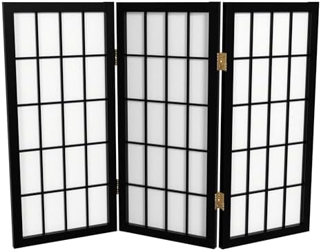 2 ft. Short Desktop Window Pane Shoji Screen - Black - 3 Panels by RedLantern