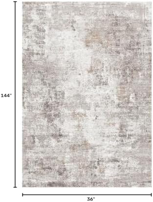 3x12 ft Long Hallway Runner Rug - Non-Slip Washable Kitchen Rug with Rubber Backing,Modern Abstract Neutral Thin Low Pile Floor Carpet Runner for Entryway,Bedroom,Living Room（Beige Grey） - Image 2