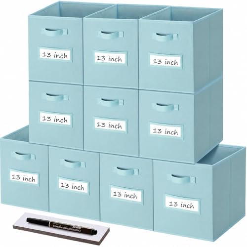 Storage Bins,13" Cube Storage Bin with Labels,10pcs,Sky Blue by Anyoneer