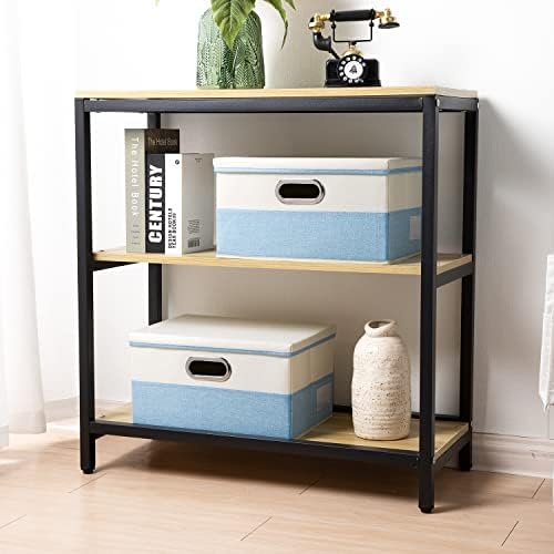 PRANDOM Collapsible Storage Bin with Lid [3-Pack] Fabric Foldable Storage Box Organizer Container Basket Cube with Cover for Home Bedroom Closet Office Nursery Blue&Cream(14.9x9.8x9.8) - Image 2
