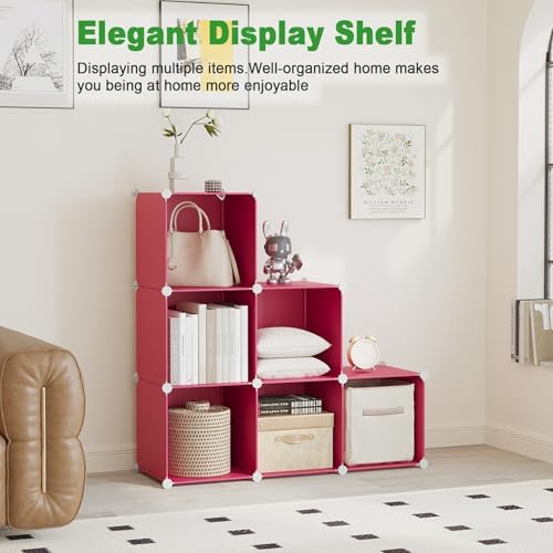 C&AHOME 6-Cube Storage Organizer Cube Shelf Closet Storage Bookcase, Red - Image 3