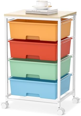 SYKIARIOL Rolling Cart with Drawers, 4-Drawer Utility Cart, Macaron by SYKIARIOL