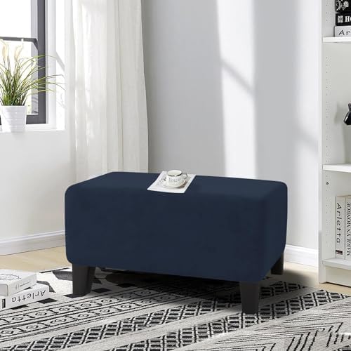 MAXIJIN Velvet Ottoman Slipcover Oversized Stretch Square Rectangle Footstool Slipcover Folding Storage Ottoman Covers for Living Room with Elastic Bottom (Ottoman X-Large, Navy Blue) - Image 2