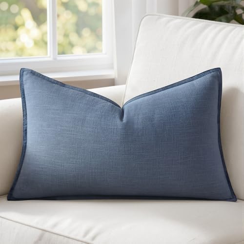 MIULEE Decorative Linen Lumbar Pillow Cover 12x20 Inch Blue Ashes by MIULEE