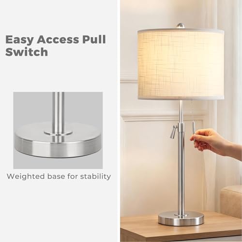 Qingmiao Table Lamps Set of 2, 22" to 30" Adjustable Nightstand Lamps for Bedroom, Dimmable End Table Lamps for Living Room Console Entry Farmhouse Home Decor, New House Warming Gifts - Image 6