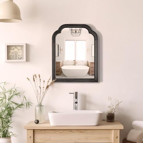 WallBeyond Wood Bathroom Mirrors for Wall Mounted, 16" x 20" Rustic Wood Frame Wall Mirrors Decorative for Living Room or Bedroom Vanity Mirror (Black) - Image 3