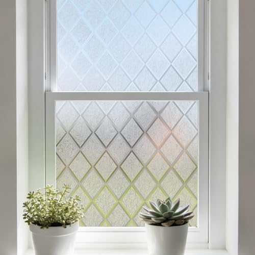 Window Privacy Film, Lattice with Flowers Frosted Decorative Static Cling Glass Sticker No Glue Removable Window Tint with Installation Tools, Anti-UV Home Door Glass Covering, 23.6" x 78.7" by Alvorox