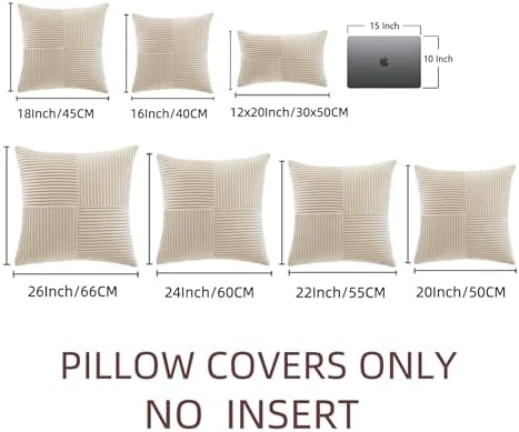 Fancy Homi 2 Packs Tan Euro Decorative Throw Pillow Covers 26x26 Inch for Living Room Couch Bed, Farmhouse Boho Home Decor, Soft Corss Corduroy Patchwork Textured Square Beige Cushion Case 66x66 cm - Image 6