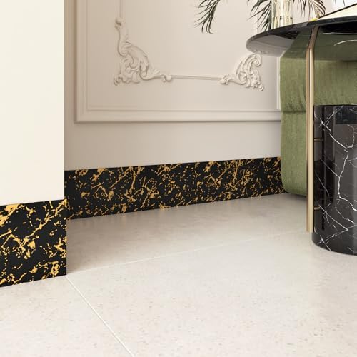 Wallercity Border Wallpaper for Bathroom Peel and Stick Border Trim Waterproof Marble Countertop Contact Paper Self Adhesive Wallpaper Borders for Kitchen Mirror Trim Hallway Black/Gold 3.94''x394'' - Image 6