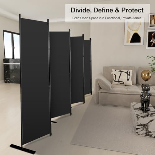 MAYOLIAH 8-Panel Black Room Divider 6ft Tall Indoor Folding Privacy Screen - Image 5