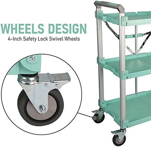 Olympia Tools 89-353 Pack N Roll Collapsible Service Cart, XL, 300LB Capacity, Teal - Image 7