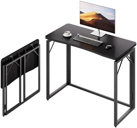 JOYMOOP 31.5" Black Folding Desk, No Assembly, Wooden Top, Small Size by JOYMOOP