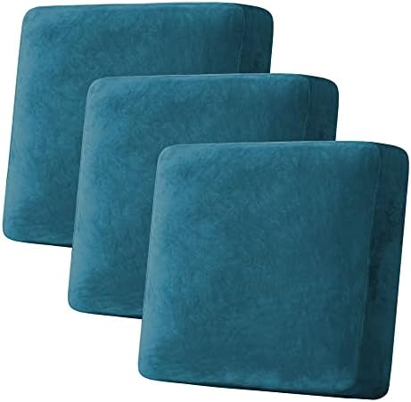 H.VERSAILTEX Velvet Stretch Couch Cushion Cover Plush Cushion Slipcover for Chair Loveseat Sofa Cushion Furniture Protector Seat Cushion Sofa Cover (3 Piece XL Sofa Cushion Covers, Deep Teal) by HVERSAILTEX