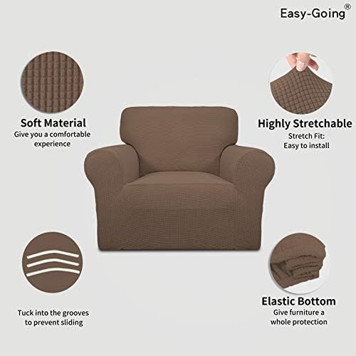 Easy-Going Stretch Chair Slipcover with Arm Washable Brown - Image 3