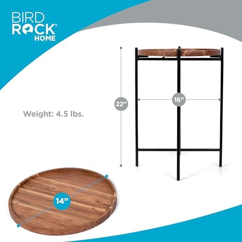 BIRDROCK HOME Folding Side Table with Removable Wood Tray - Modern Accent, Foldable End Table for Living Room, Bedroom - Portable Serving Tray for Decoration, Coffee, Drinks & Food - Natural Acacia - Image 3