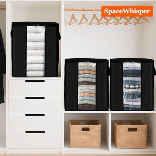 SpaceWhisper 6 Pack 100L Clothes Storage, Foldable Storage Bags, Black - Image 7