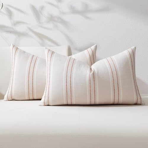 Hckot Terracotta Throw Pillow Covers 12x20 Set of 2 Striped Pillow Covers by Hckot