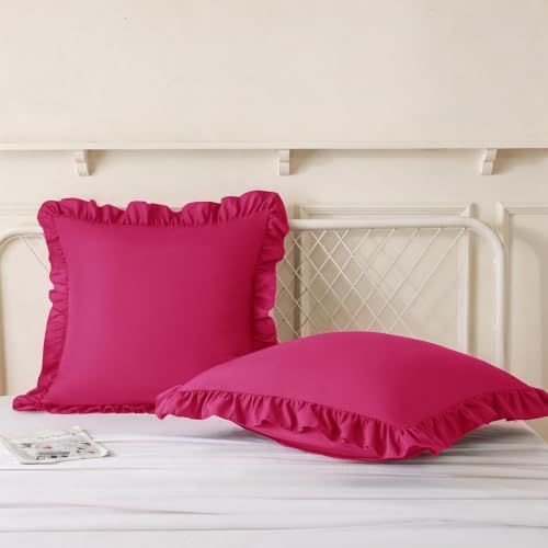 KKJIAF 2 Pack Ruffle Pillow Cases 20x20 Inches, Hot Pink - Image 4