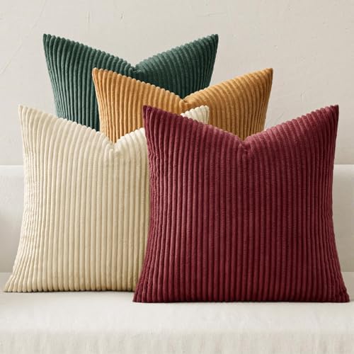 MIULEE Corduroy Decorative Throw Pillow Covers Christmas Red Green 18x18 by MIULEE