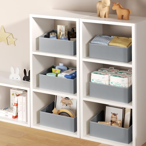 DIMJ Closet Storage Bins 8 Pack - Fabric Storage Baskets for Shelves, Large Clothes Organizers with Handles, Trapezoid Shelf Organization Storage Cubes for Purse, Toys, Books, Towel, Clothes - Image 4