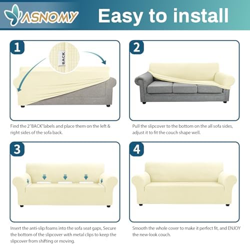 Asnomy Stretch Couch Covers Washable, loveseat Covers Slipcovers,Off-White - Image 7