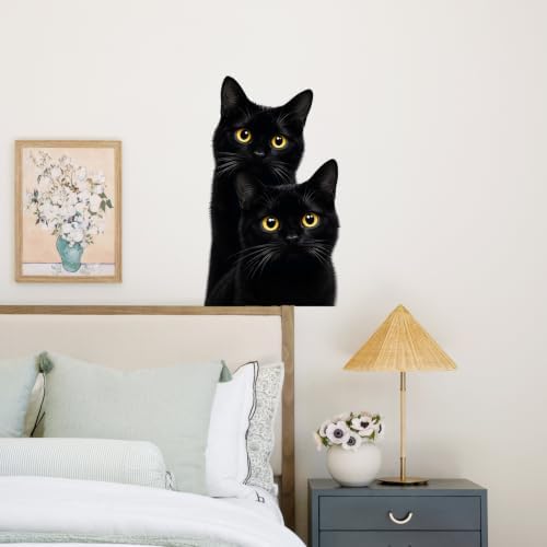 Black Cat Halloween Wall Decals Peel and Stick, Cute Spooky Cat Wall Stickers, Removable Vinyl Halloween Wall Decor, Moon Bat Pumpkin Wall Art for Bedroom Living Room Window Party Decorations - Image 5