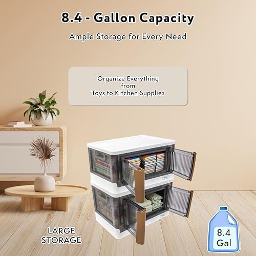 dbest products Quik Box 8.5 Gallon Stackable Storage Bins with Doors, Collapsible Organizer Foldable Container, for Bedroom Living Room Neat, Tidy Dorms and Organized Homes Boxes, White - Image 4