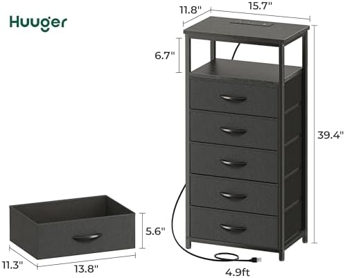 Huuger 5 Drawers Dresser with Charging Station, Dresser for Bedroom - Image 3