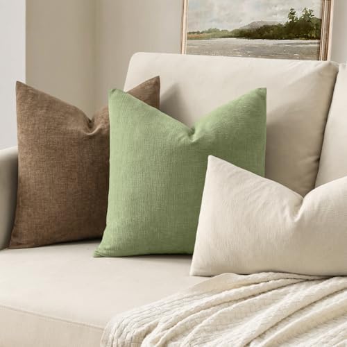 MIULEE Sage Green Chenille Couch Euro Throw Pillow Covers, 22x22 - Image 2