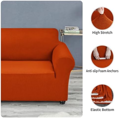 Joccun Stretch Loveseat Couch Cover, 1-Piece Sofa Cover for 2 Cushion Couch Spandex Jacquard Washable Furniture Protector Cover for Living Room,Kids,Pets（Loveseat,Pureed Pumpkin） - Image 5