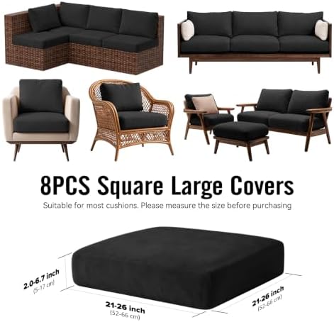 8Pcs Outdoor Cushion Covers, Stretch Patio Furniture Couch Chair Slipcovers - Image 2