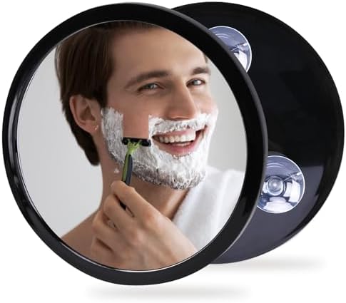 Fogless Shower Mirror for Shaving and Makeup with 3 Removable Powerful Suction Cups, Shatterproof Anti Fog Mirror for Shower and Bathroom, Glassless Safety Kids Mirror (Black) by YoHumk