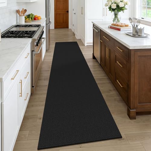 KOZYFLY Black Runners Rugs for Hallway 2.5'x10', Washable Runner Rug, Woven Non Slip Kitchen Runner, Braided Entryway Rug, Floor Carpet for Entry, Aisle, Hall, Black/Dark Grey - Image 2