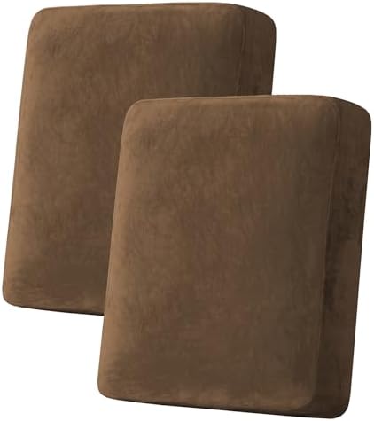 H.VERSAILTEX Velvet Stretch Couch Cushion Cover Plush Cushion Slipcover for Chair Loveseat Sofa Cushion Furniture Protector Seat Cushion Sofa Cover (2 Piece Medium Sofa Cushion Covers, Bronze Brown) by HVERSAILTEX