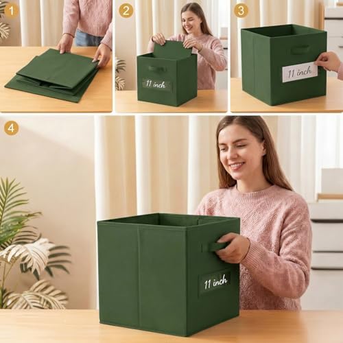Storage Bins,11" Cube Storage Bin with Labels,10pcs,Dark Green - Image 5
