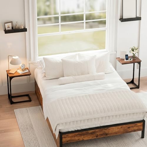 TEMI C Shaped End Table for Couch with Charging Station, Small Side Table TV Tray for Eating or Laptop, Accent Desk for Sofa or Chair, Space Saving Living Room Bedroom, Rustic Walnut - Image 6