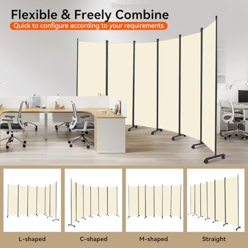 88" W 4 Panel Room Divider, Portable Privacy Screen W/Wheels Freestanding - Image 5