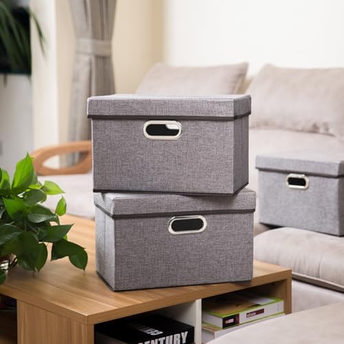 PRANDOM Foldable Storage Boxes with Lids [1-Pack] Linen Fabric Collapsible Storage Bins Organizer Containers Baskets Cube with Cover for Home Bedroom Closet Office Nursery (14.9x9.8x9.8) - Image 2