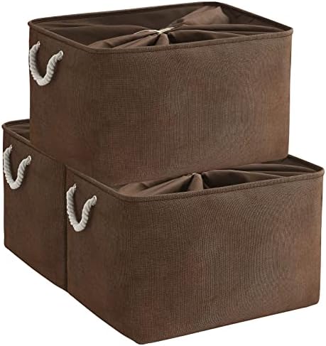 TheWarmHome Organization and Storage for Organizing - Extra Jumbo 3 Pack 20.5x15.7x13.8 inch Fabric Storage Bin for Shelves, Storage cubes for Decorative Shoes Towel Blanket Closet (Brown) by TheWarmHome