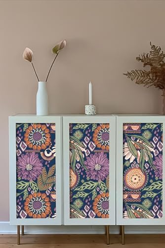HAOKHOME Peel and Stick Wallpaper Boho Navy Purple Terracotta Retro Floral | Renter Friendly Removable Textured Vintage Moody Botanical Wall Paper for Bathroom Bedroom Accent Wall Decor 17.3in x 9.8ft - Image 6