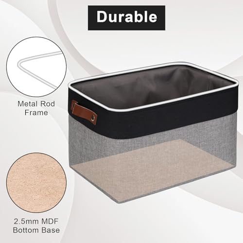 Bagnizer Storage Bins Large Fabric Storage Baskets for Shelves 3 Pack, Decorative Linen Closet Baskets with Handles for Organizing, Shelf, Clothes, Home, Office, 15x11x9.5Inches (Grey&Black) - Image 4