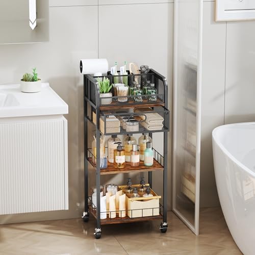 HapiRm Makeup Organizer Storage Cart - 4 Tier Skincare Make Up Storage with Drawer, Rolling Makeup Cart Vanity Organizer Cosmetics Display Cases Holder for Skin Care Perfume Nail Polish Brush - Image 4