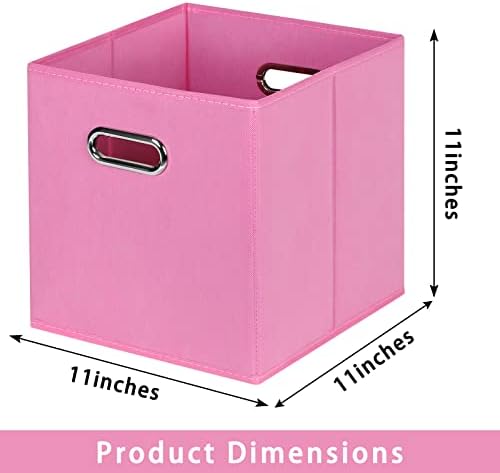 Fabric storage bins Cubes, Fabric Cube Organizer with Handle, Foldable Cube Bins for Cloth or Accessary Storage, 11x11x11, Set of 6, (Pink) - Image 2
