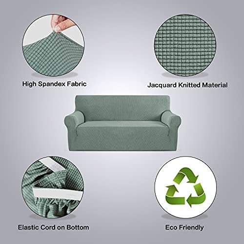 H.VERSAILTEX Stretch Extra Large Sofa Covers Sofa Slipcovers for Living Room Furniture Covers for Pets Feature Thick Checked Jacquard Fabric with Elastic Bottom, Sofa X-Large - Sage - Image 4