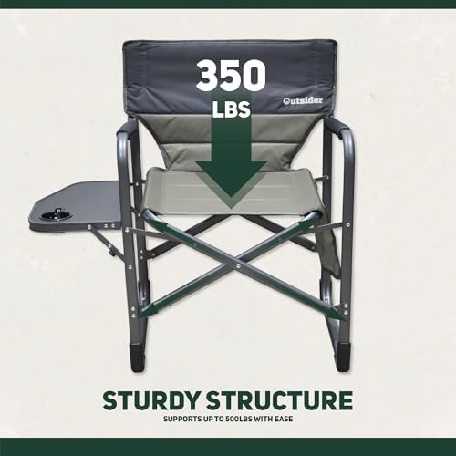 OUTSIDER Portable Directors Camping Chair, Lightweight Folding Aluminum Outdoor Chair with Side Table and Storage Pouch for Camping, Lawn, Sports and Fishing, Heavy Duty Supports 350lbs - Image 4