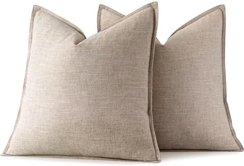 MIULEE Decorative Linen Euro Sham Pillow Covers 24x24 Inch Natural Linen - Image 7