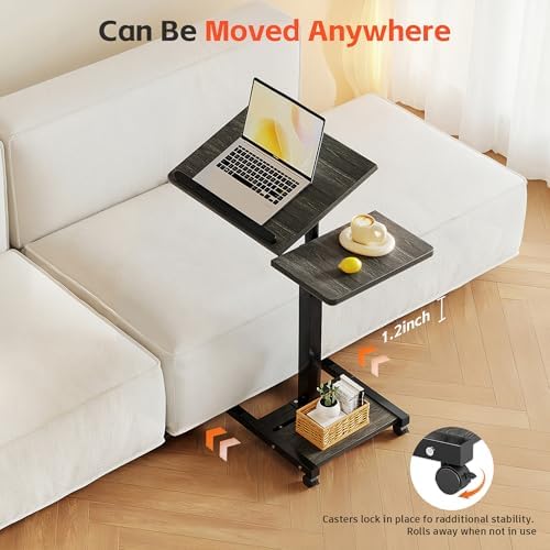 Laptop Desk Stand for Bed Portable Desk Overbed Bedside Mobile Laptop Table Rolling Foldable Table Adjustable Height with Locked Wheels & Mouse Pad for Office Sofa (Dekuwood Black) - Image 4