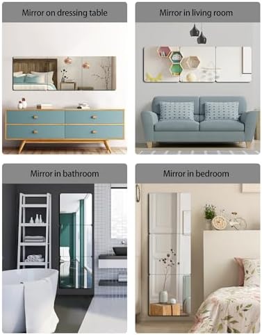 Unbreakable Wall Mirror Full Length,Over the Door Mirror for Bedroom,4Pcs 16inchx12inch Acrylic Mirror Kids,Shatterproof Plexiglass Long Mirrors,Children Non Glass Stick on Mirrors Tiles self adhesive - Image 6