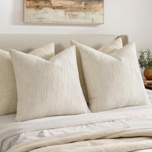 MIULEE Chenille Textured Euro Pillow Covers Cream White 22x22 Set of 2 - Image 5